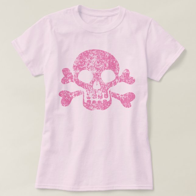 Pink Worn Skull and Crossbones T-Shirt (Design Front)