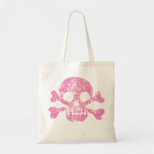 Pink Worn Skull and Crossbones Tote Bag