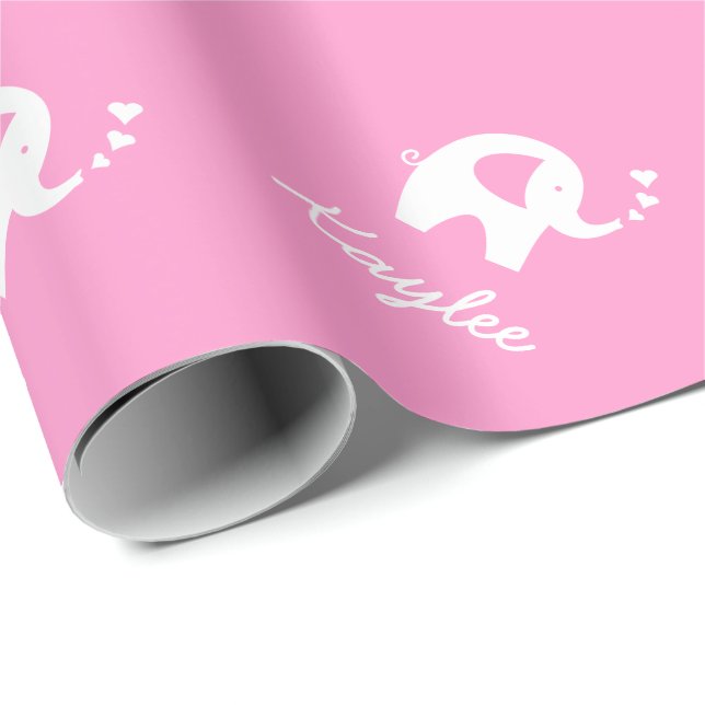 Pink wrapping paper with cute baby elephant (Roll Corner)