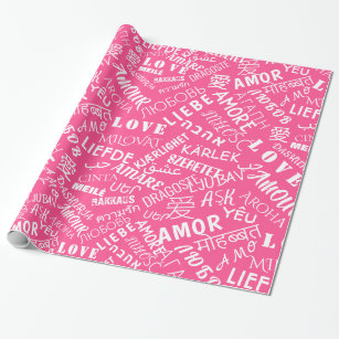 Pink Wrapping Paper with Multilingual Love Text