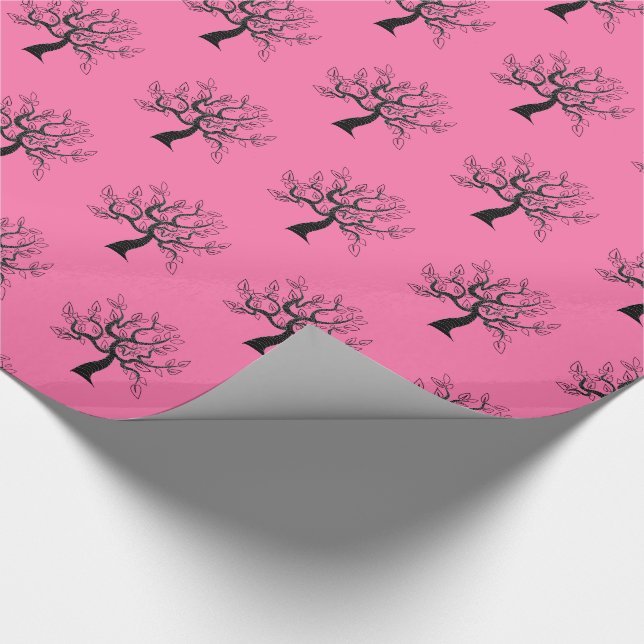 Pink Wrapping Paper with Tree of Life Choose Color (Corner)