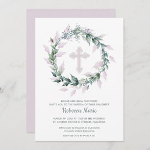 Pink Wreath Baptism Invitations