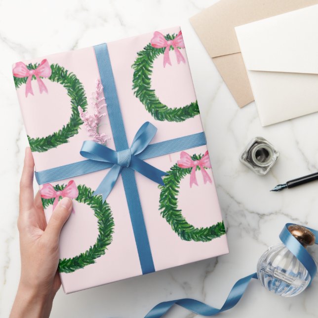 Pink Wreath Christmas Gift Wrap!  Wrapping Paper (Gifting)