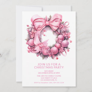 Pink Wreath Christmas Party Invitation