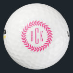 Pink Wreath Custom Monogram Golf Balls<br><div class="desc">Elegant pink circle wreath with custom monogram.</div>