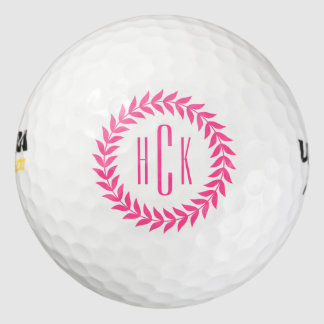 Pink Wreath Custom Monogram Golf Balls