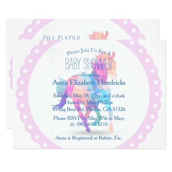 Pink Wreath Geometric Running Horse Baby Shower Card