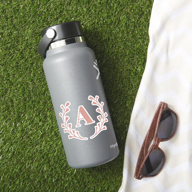 Pink Wreath Monogram Water Bottle Sticker (HydroFlask Insitu)