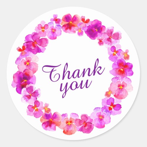 Pink wreath thank you watercolor art stickers