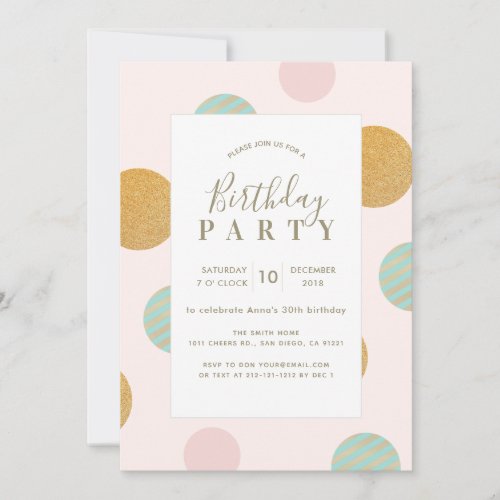 Pink x Gold Polka Dot Birthday Party Invitation