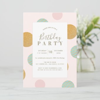 Pink X Gold Polka Dot Birthday Party Invitation | Zazzle