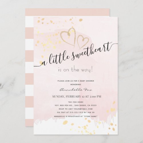 Pink x Gold Watercolor Sweetheart Baby Shower Invitation