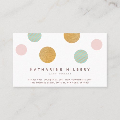 Pink x Mint Green x Gold Polka Dot Business Card