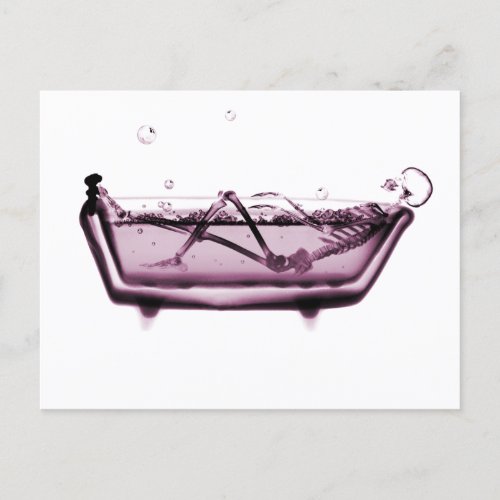 Pink X_Ray Skeleton in Bath Tub Postcard