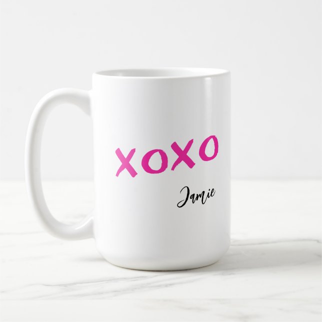 Pink Xoxo brush stroke personalize name Coffee Mug (Left)