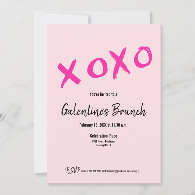 Pink XOXO Chic Galentine's Brunch Party Invitation (Front)