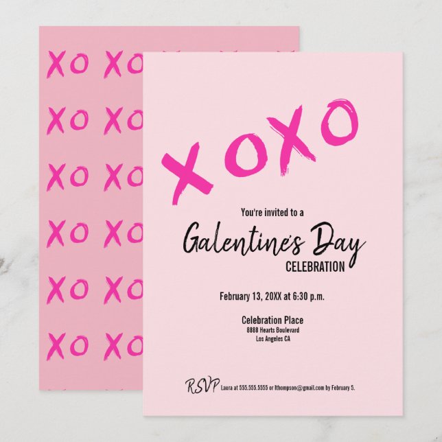 Pink XOXO Cute Galentine's Day Party Invitation (Front/Back)