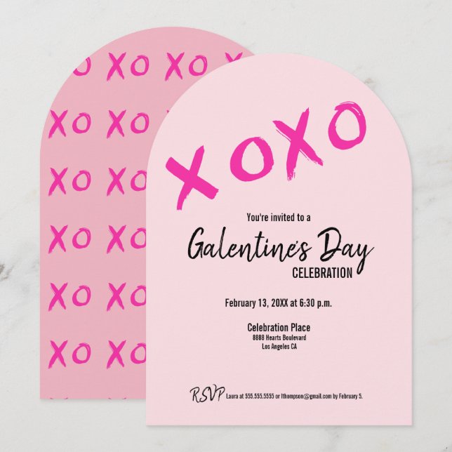 Pink XOXO Cute Galentine's Day Party Invitation (Front/Back)