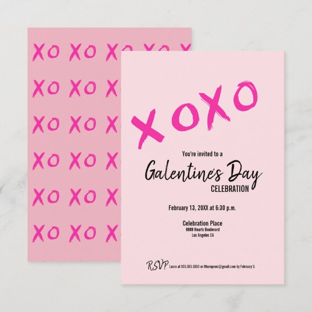 Pink XOXO Cute Galentine's Day Party Invitation (Front/Back)