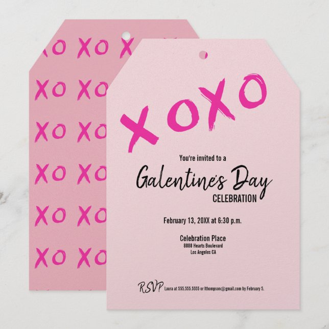 Pink XOXO Cute Galentine's Day Party Invitation (Front/Back)