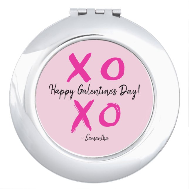Pink XOXO Happy Galentine's Day Compact Mirror (Front)