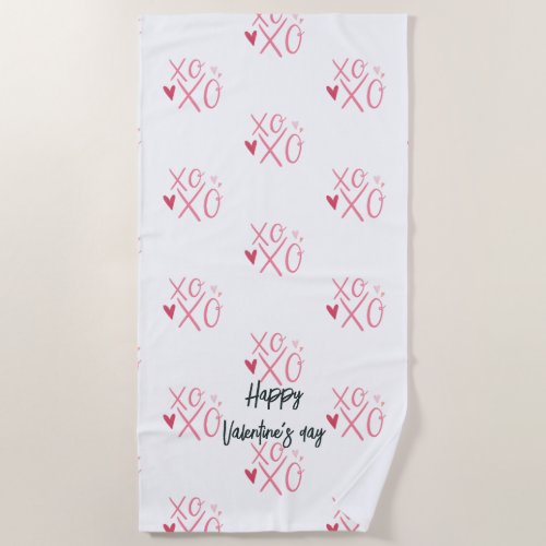 Pink XOXOHearts Happy Valentines Day  Beach Towel