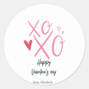 Pink "XOXO"Hearts Happy Valentine's Day Classic Round Sticker