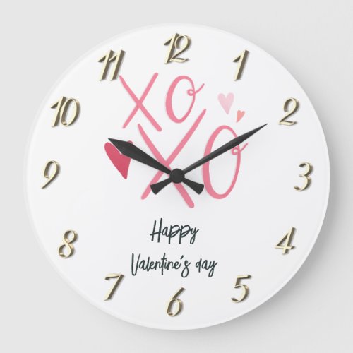 Pink XOXOHearts Happy Valentines Day  Large Clock