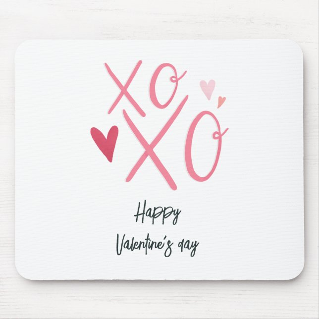 Pink "XOXO"Hearts Happy Valentine's Day  Mouse Pad (Front)
