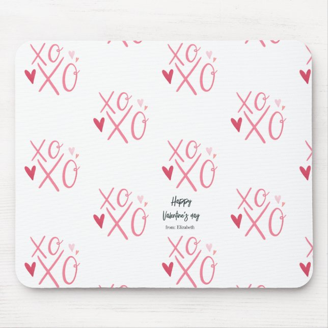Pink "XOXO"Hearts Happy Valentine's Day  Mouse Pad (Front)
