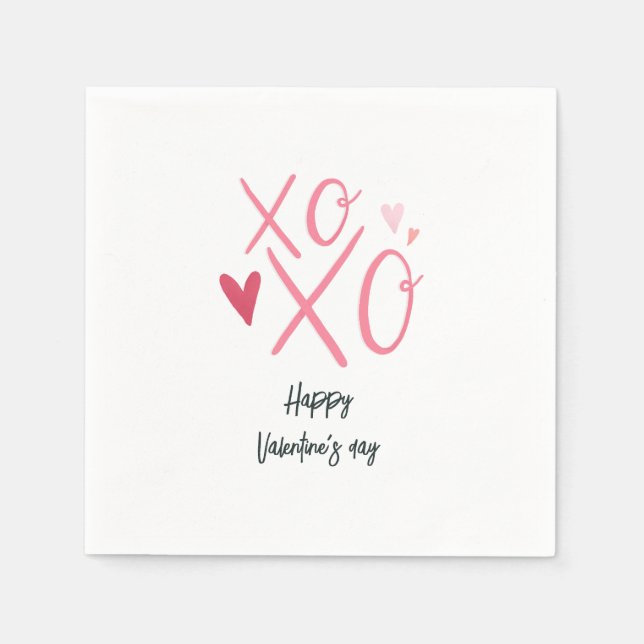 Pink "XOXO"Hearts Happy Valentine's Day  Napkins (Front)