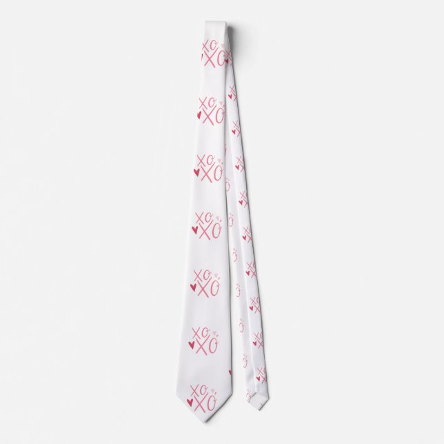 Pink "XOXO"Hearts Happy Valentine's Day  Neck Tie (Front)