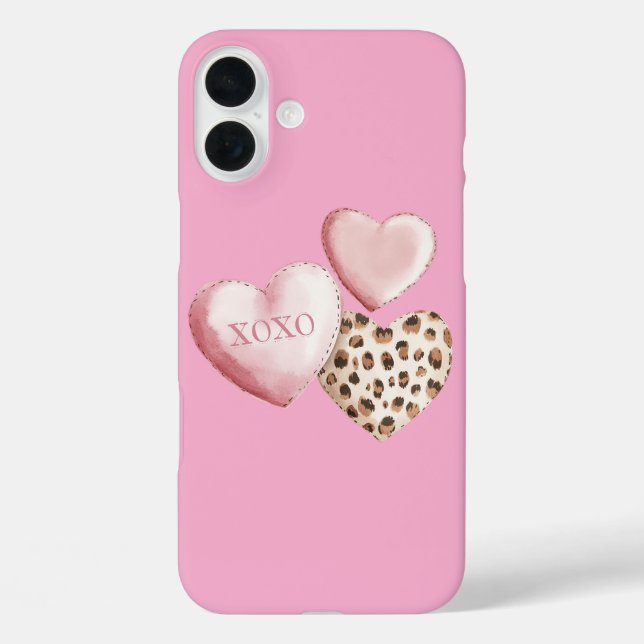 Pink XOXO Leopard Print Hearts Case-Mate iPhone Case (Back)