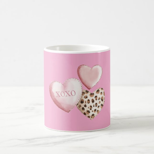 Pink XOXO Leopard Print Hearts Coffee Mug (Center)