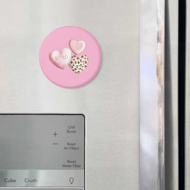 Pink XOXO Leopard Print Hearts Magnet (In Situ (Fridge))