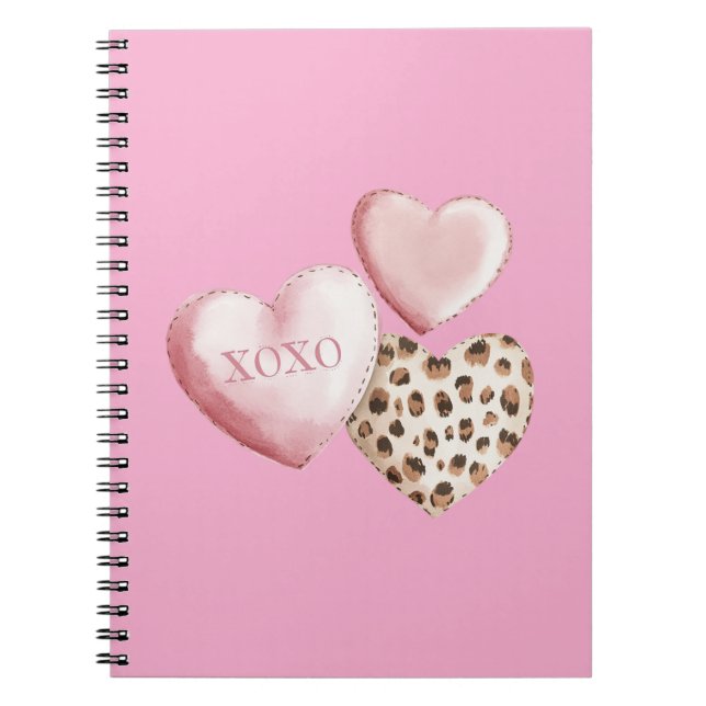 Pink XOXO Leopard Print Hearts Notebook (Front)