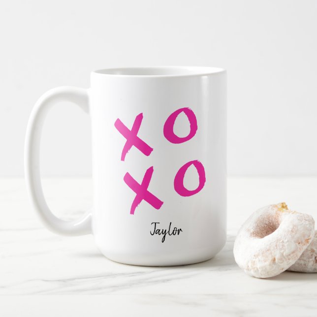Pink Xoxo Personalized Valentine's Coffee Mug (With Donut)