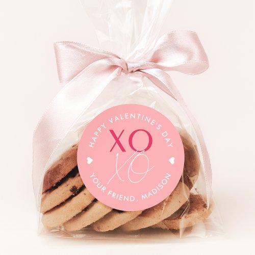 Pink XOXO Personalized Valentines Day Classic Round Sticker