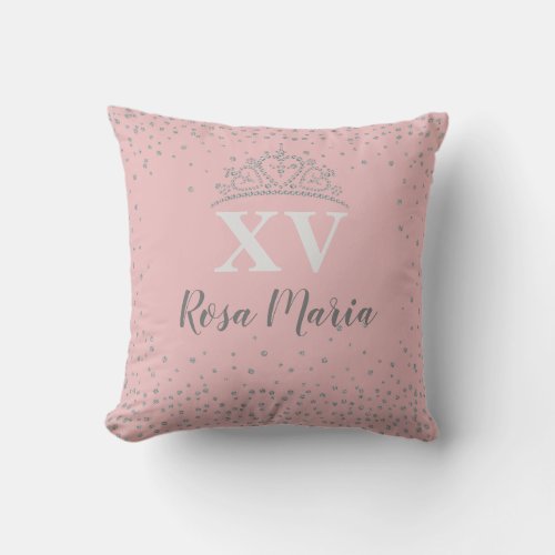 Pink  XV 15 Quinceaera Glitter Crown 16 Pillow