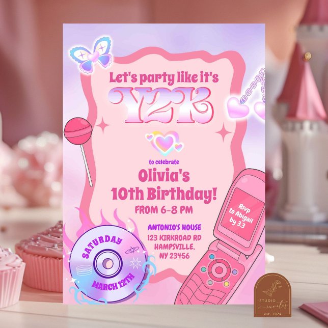 Pink Y2K Party Back To 2000s Birthday Invitation (Creator Uploaded)