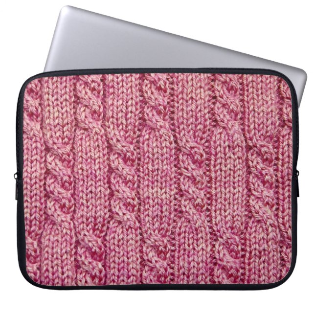 Pink Yarn Cabled Knit Laptop Sleeve (Front)