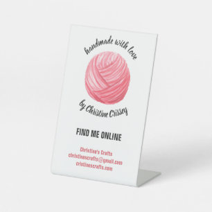 Pink Yarn Craft Crochet Knitting Handmade Pedestal Sign