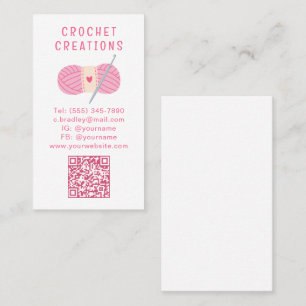 Pink Yarn Crochet QR Code Handmade Business Card