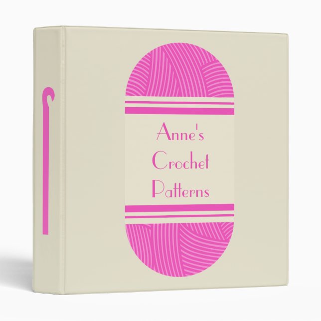 Pink Yarn Personalized Crochet Pattern Organizer Binder (Front/Spine)