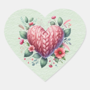 Pink Yarn  Valentine Heart Sticker