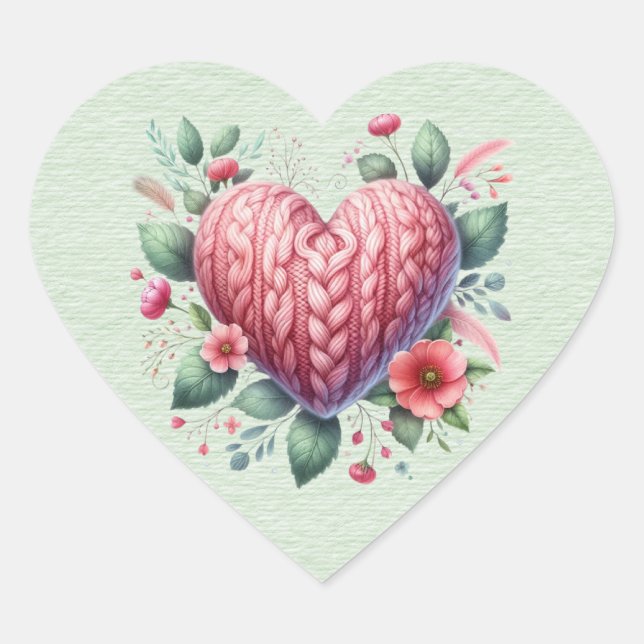 Pink Yarn  Valentine Heart Sticker (Front)