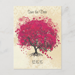 Pink Yarrow Heart Leaf Tree Wedding Save The Date Announcement Postcard