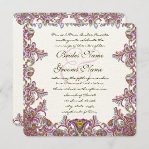 Pink Yarrow Vintage Paisley Wedding Invitation
