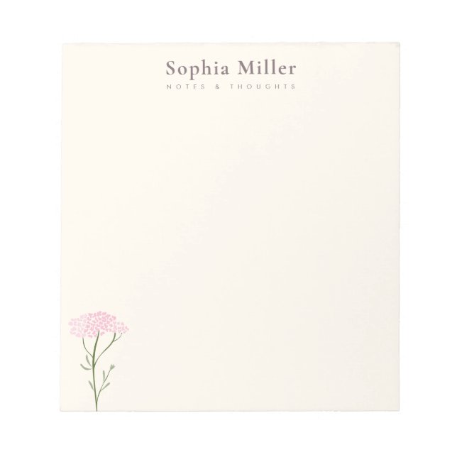 Pink Yarrow Wildflower Personalized Botanical Notepad (Front)