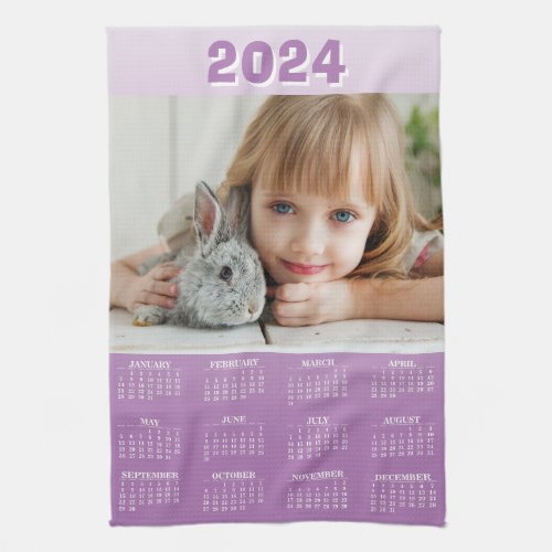 Pink Year 2024 Custom Photo Calendar  Kitchen Towel